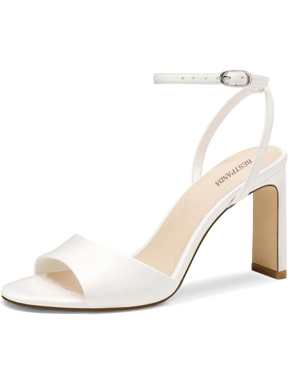 Women's White comfortable Chunky High Heels Open Toe Ankle Strap Party Sandals